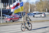 Old man with flags